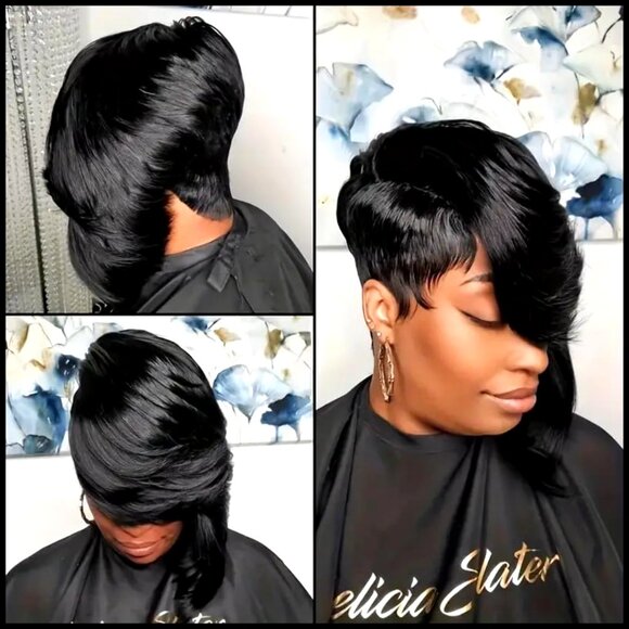 Short Layered Pixie Cut Human Hair Wig Glueless Elegant Thick Full